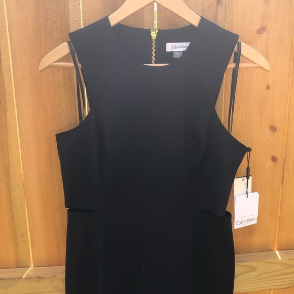 Calvin Klein Black Side Cut Out High Neck Sheath Dress - Size 6 - Picture 4 of 14